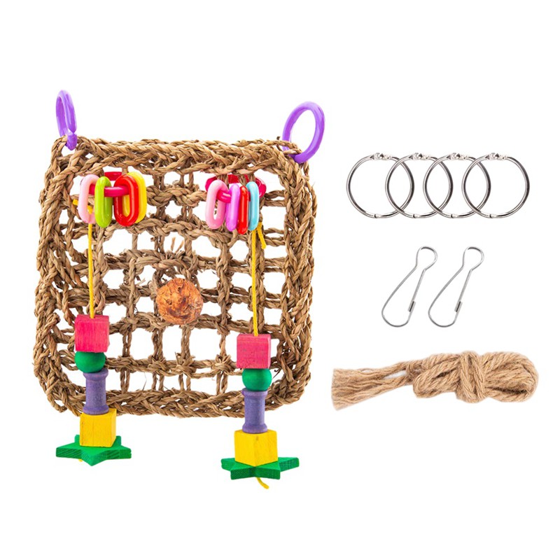 Bird Foraging Toys Bird Hammock Toys Woven Grass Cage Mat Nature