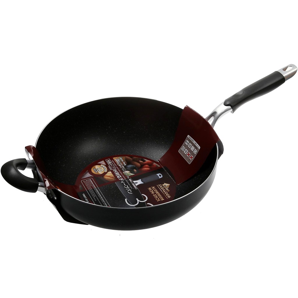 SARA / NonStick Deep Frying Wok Pan 32cm w Handle / Stir Fry Wok
