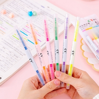 6 Colors Double-Headed Highlighter Light Color Marker Pen Color Painting Pen #5