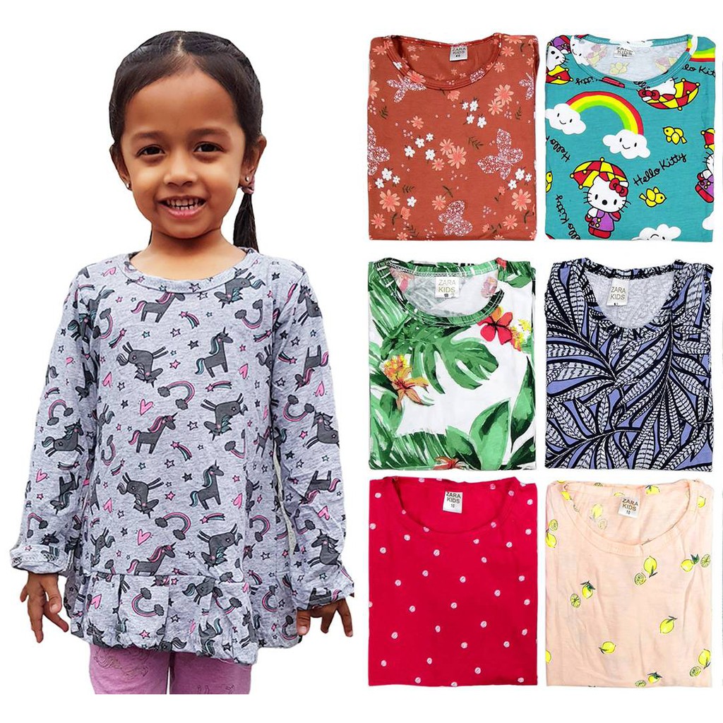 Shop Malaysia Zara Kids Muslimah Ruffles Cotton Dress 3y 10y Random Designs Long Sleeve Shopee Singapore