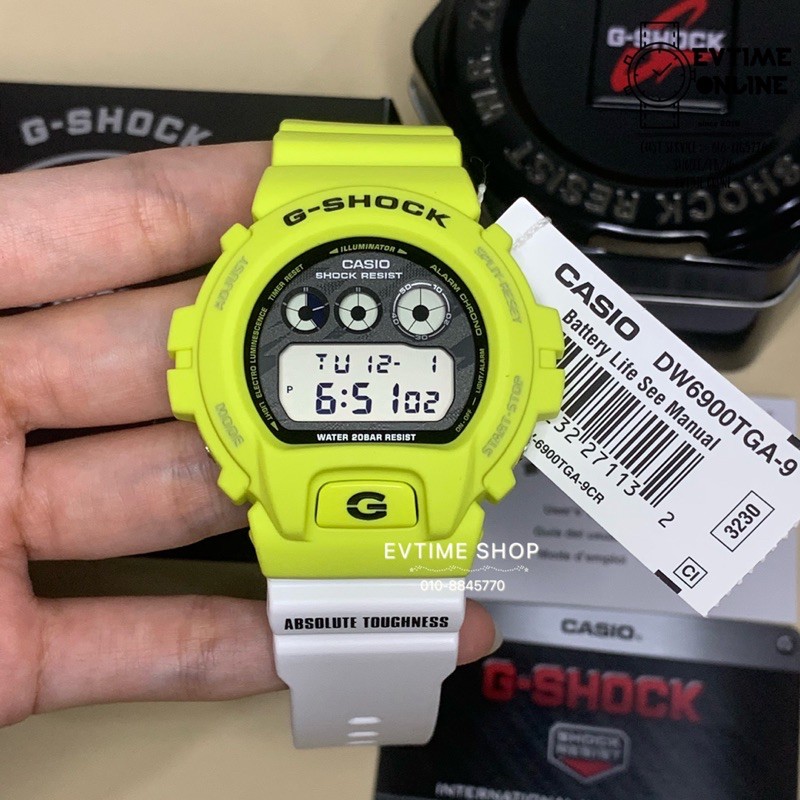 Ready Stock 100 Original Casio G Shock Dw 6900tga 9d Dw 6900tga 9 Dw 6900tga Dw 6900 Ligh Yellow And White Resin Band Shopee Singapore