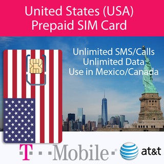 USA America Prepaid SIM Card (AT&T / T-Mobile Network Coverage + Roam to Canada / Mexico) by SIMCARD.SG