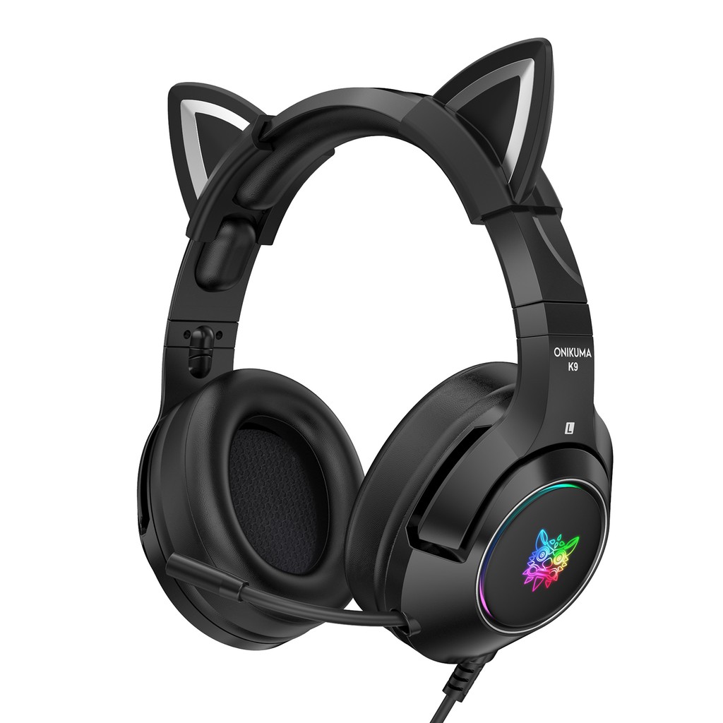 pink cat ear headset with mic
