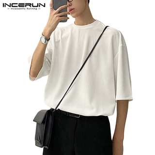 Image of INCERUN Mens Casual Loose Half Sleeve Solid Color Easy Matching T-Shirt