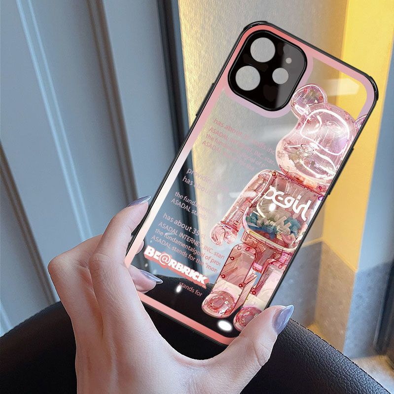 Street Wear Pink Bear Apple 11 Phone Case 12ProMax Transparent Glass All-Inclusive X Shock-Resistant 7/8plus Men Women