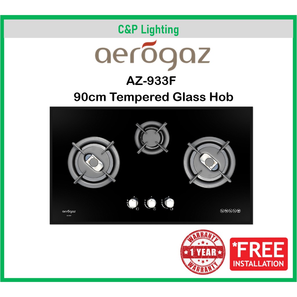 Aerogaz 90cm Tempered Glass 3 Burner Cooker Hob Gas Stove AZ933F