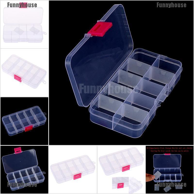 Funnyhouse 1pc 10 Compartments Clear Plastic Storage Box Jewelry
