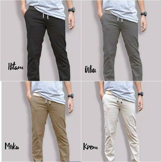 PRIA HITAM Chino Pants Men Slimfit Casual Casual Formal Black Gray Cream Mocca Size 27-35