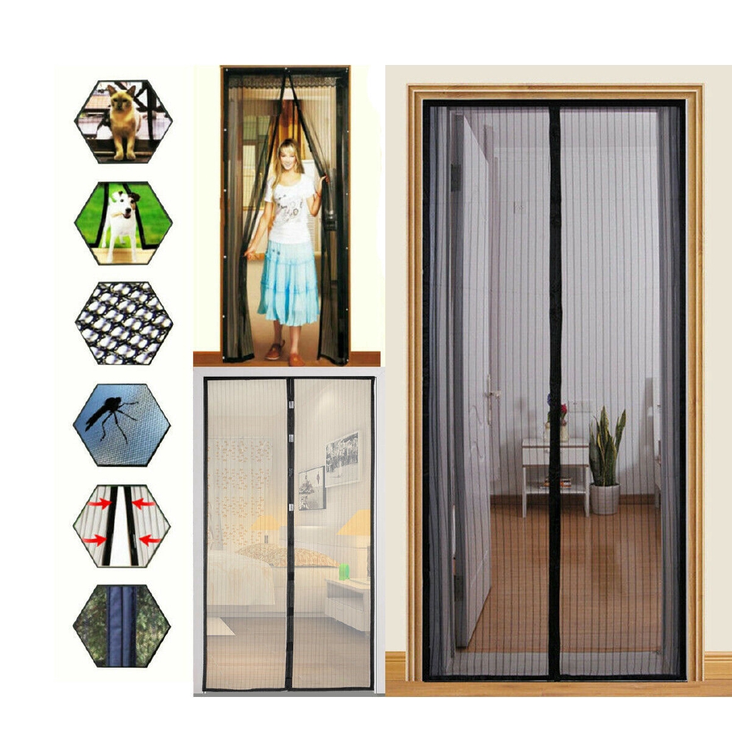 2 Curtain Magnetic Magic Effective Insect Fly Bug 2pc Large Black Door Mesh 