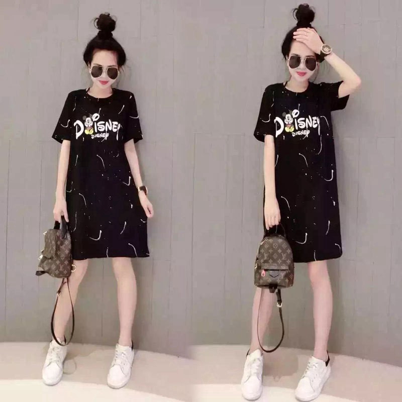 Robe Femmes Manches Longues Mickey Minnie Mouse Print Loose Casual Cartoon Crayon