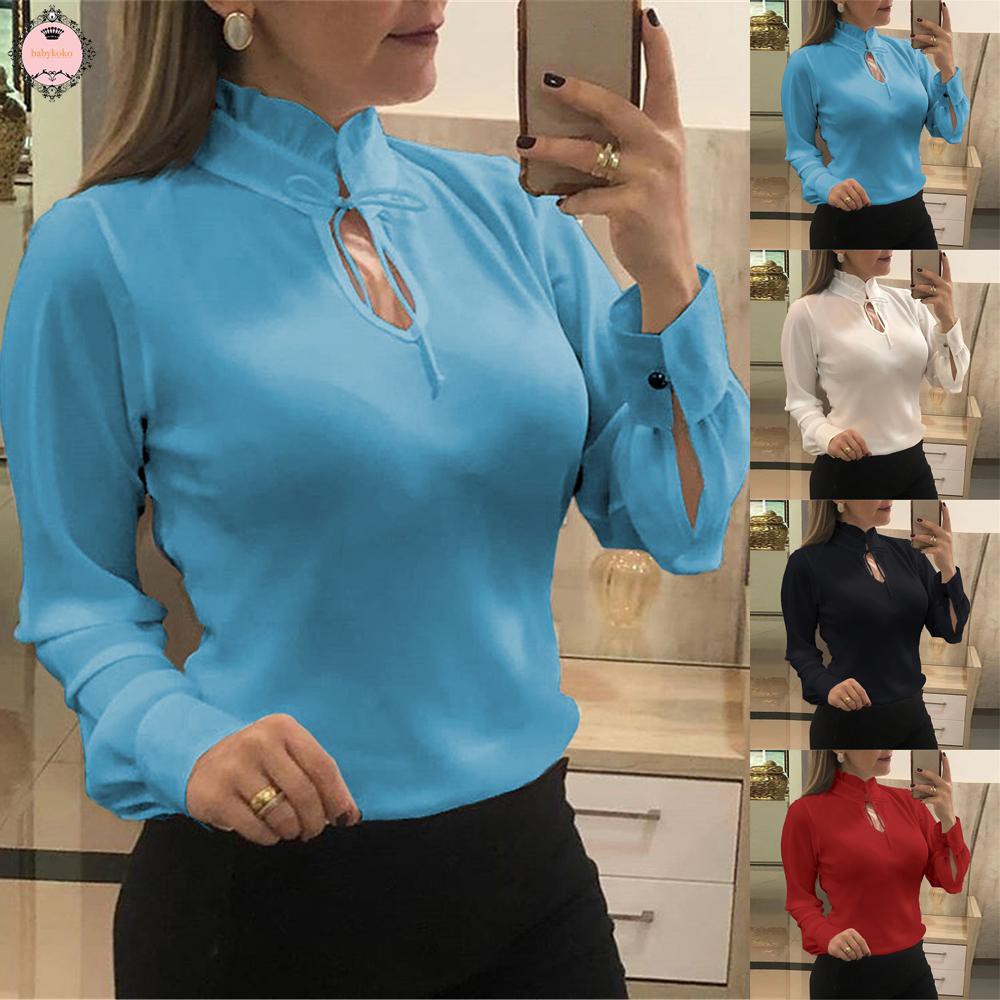 Women Tops Stand Collar Shirt Summer Blouse T Shirt Plus Size Long Sleeve Boho Holiday Women Jumper High Quality Shopee Singapore