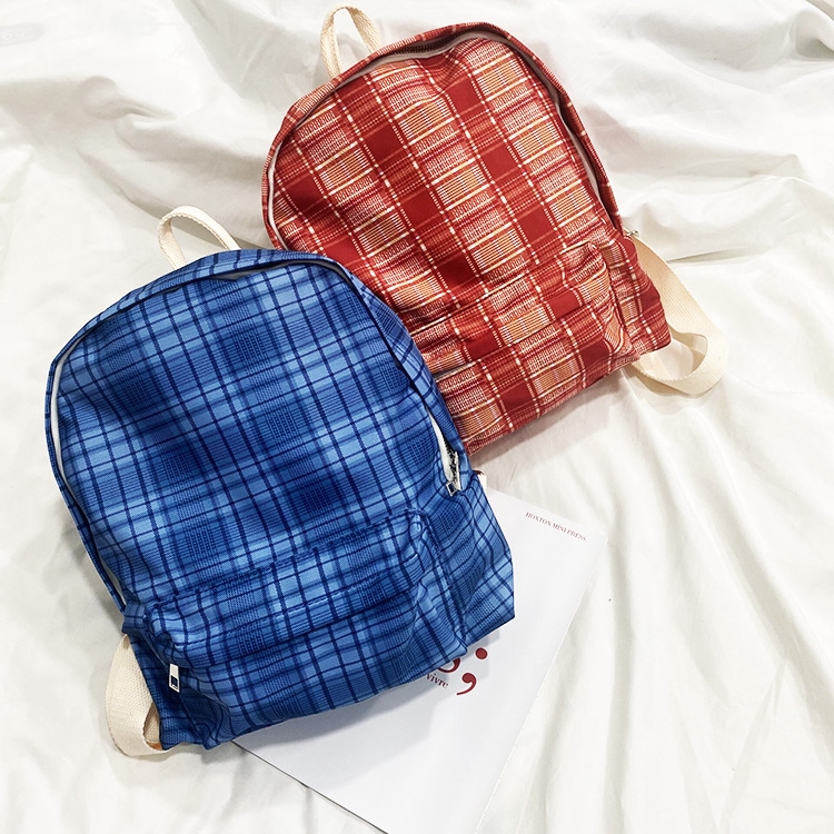 blue plaid backpack