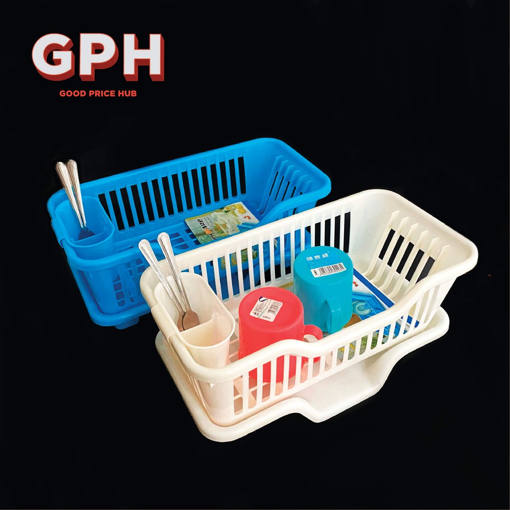 Plastic Dish Drainer With Tray (Blue & White) Shopee Singapore