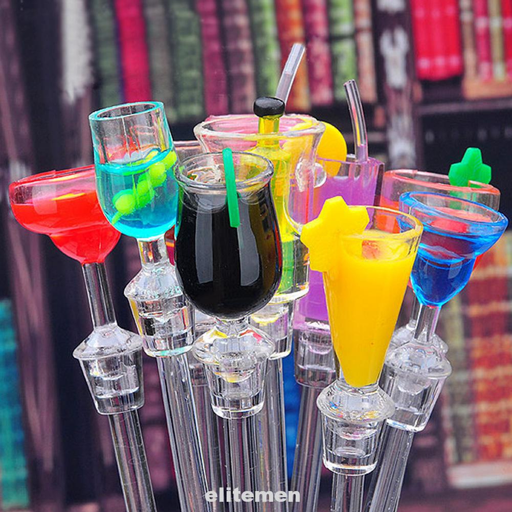 10PCS Cocktail Swizzle Stirrer Sticks Acrylic Drink Mixing Stick with Wine Glass Patterns Long Handle for Wine Juice Cocktail 