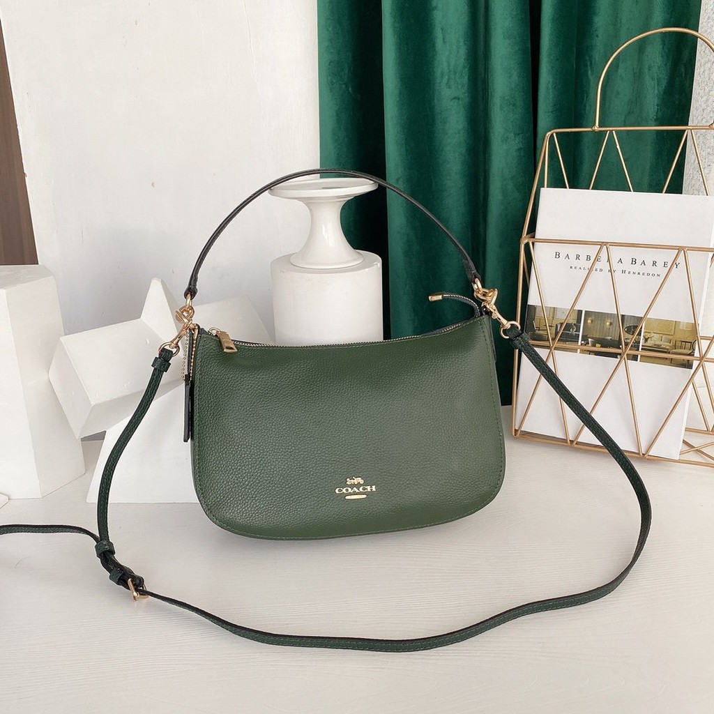 COACH Real leather Pure green women&#39;s bag Crescent Bag handbag multi-use shoulderbag sling bag ...