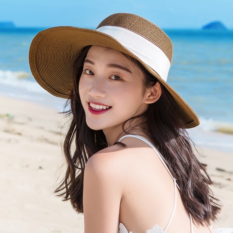 Foldable Wide Brim Straw Hat Women Uv Protection Sun Hat With Lanyard Fashion Cap Boonie Hat Outdoor For Summer Beach Shopee Singapore