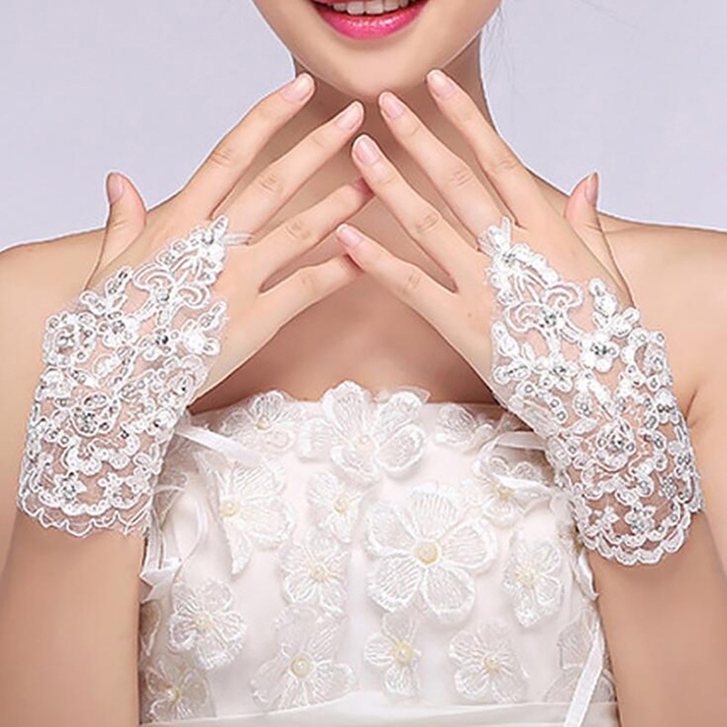 Bridal Wedding Fingerless Lace Gloves Short Accessories Elegant Design J 