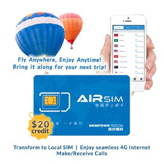 AIRSIM Reusable Travel/Roaming SIM Card - Value: $20 4G/3G (Up to 130 countries)