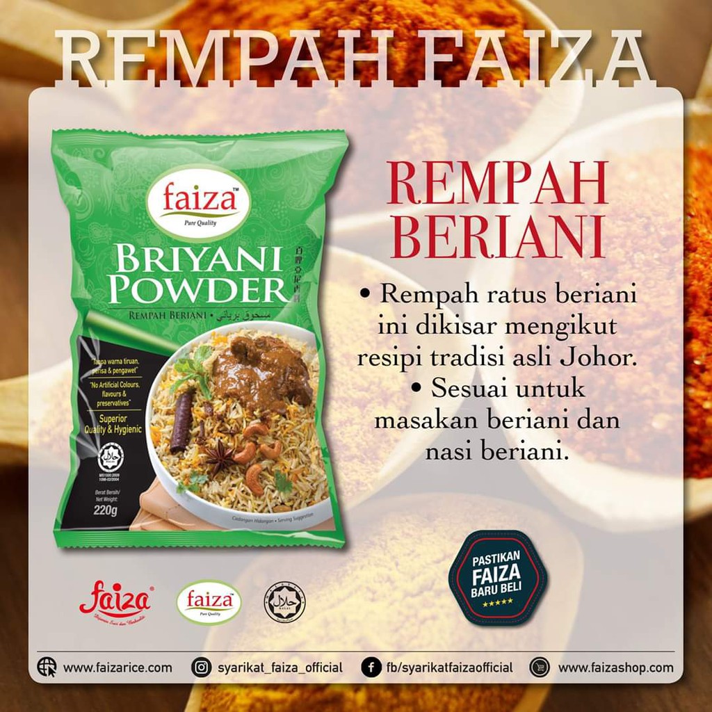 Briyani Faiza Spices 220gm Shopee Singapore