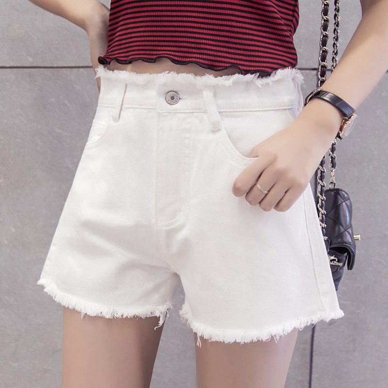 white denim short shorts