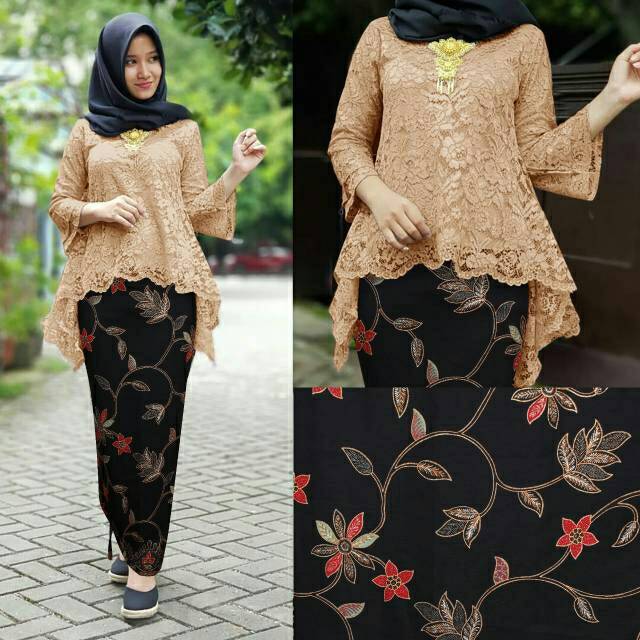 KEBAYA BIANCA SET BROKAT COKLAT ROK LILIT