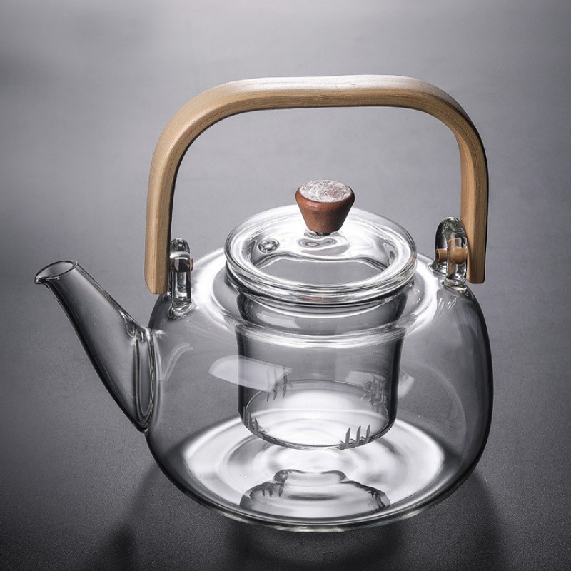 Glass Teapot with Bamboo Loophandled Teapot Heat Resistant With Kungfu