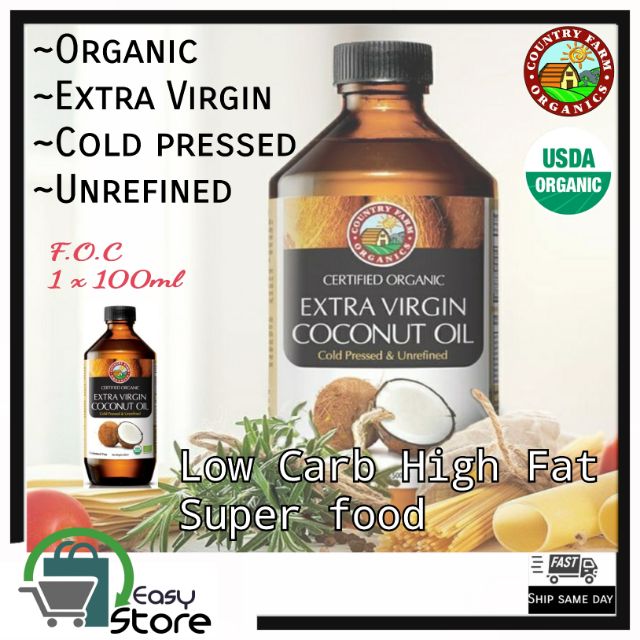 Shop Malaysia Country Farms Organic Extra Virgin Cold Pressed Unrefined Coconut Oil 1l Foc 100ml Halal Shopee Singapore