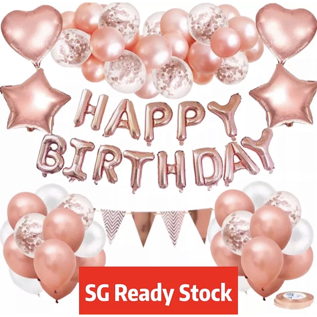 [SG SELLER] Rose Gold Birthday Decorations Birthday Party Decorations ...