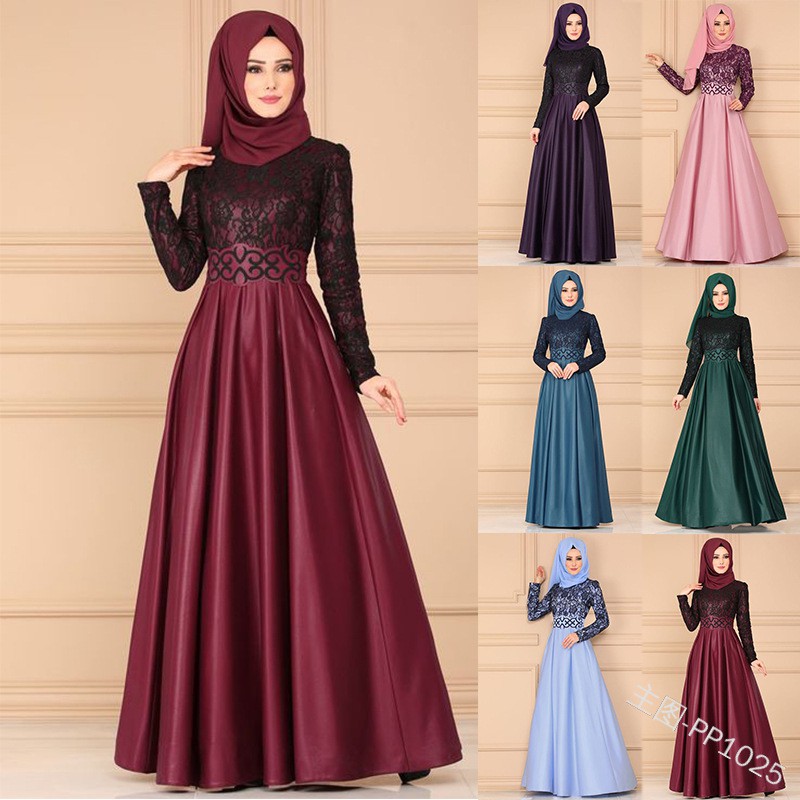 VG Muslimah  Jubah  Abaya Dress Split Lace Arabic Kimono 