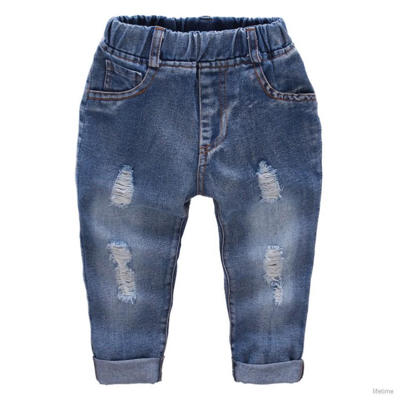 Autumn Toddlers Kids Boy Solid Print Hole Design Denim Pant Bab Pants Bottoms Shopee Singapore