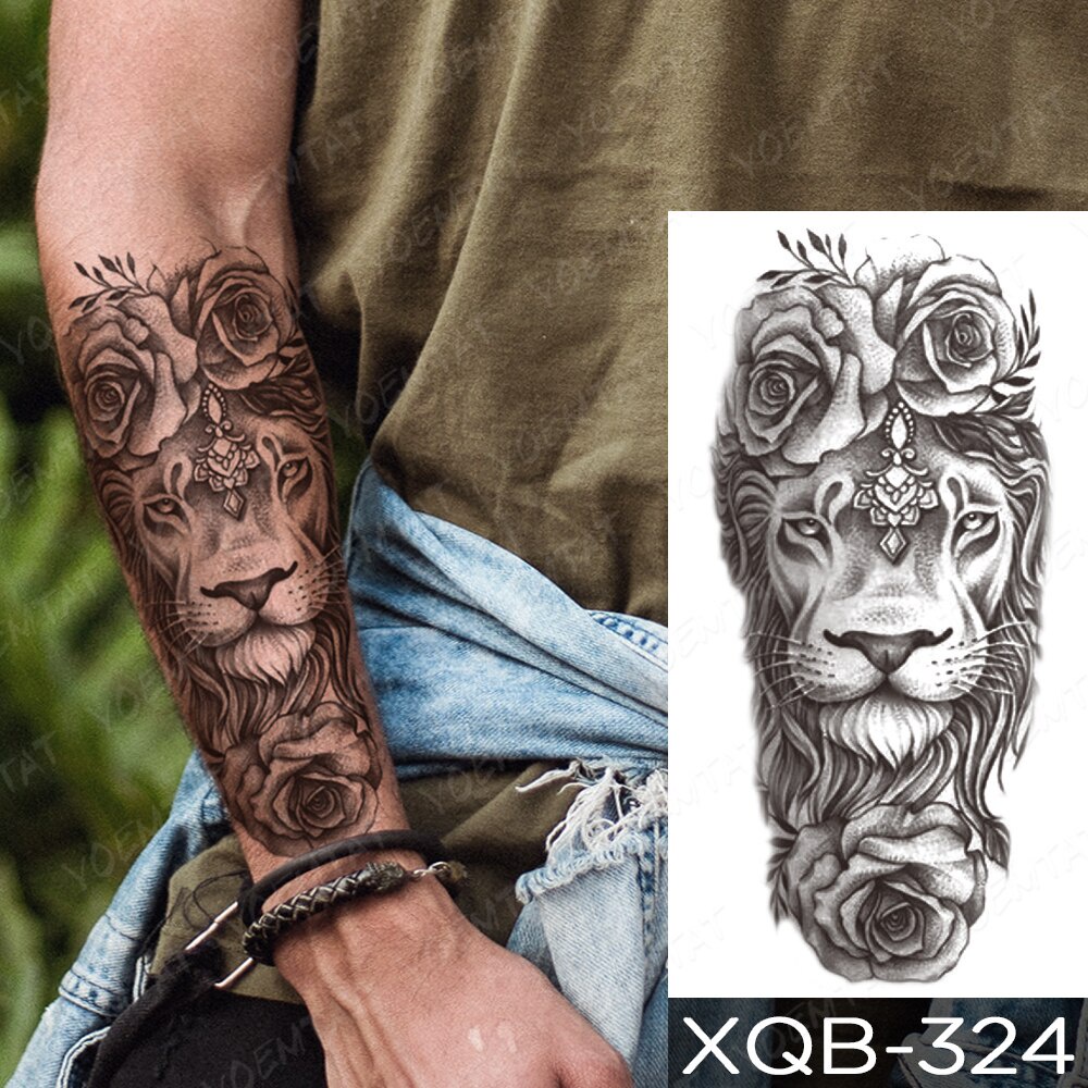 Crown Lion Cross Temporary Tattoos For Men Women Tiger Demon Rose Forest  Fake Tattoos Forearm Thigh Half Sleeve | Shopee Singapore