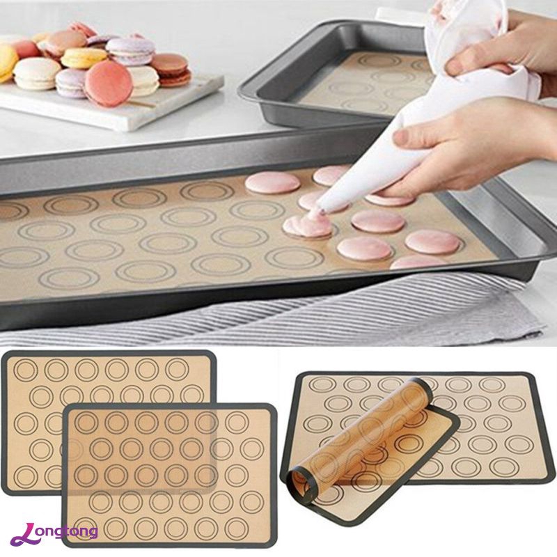 longtong 2Pcs Macaron Baking Mat Non Stick Silicone With 30 Macaroon