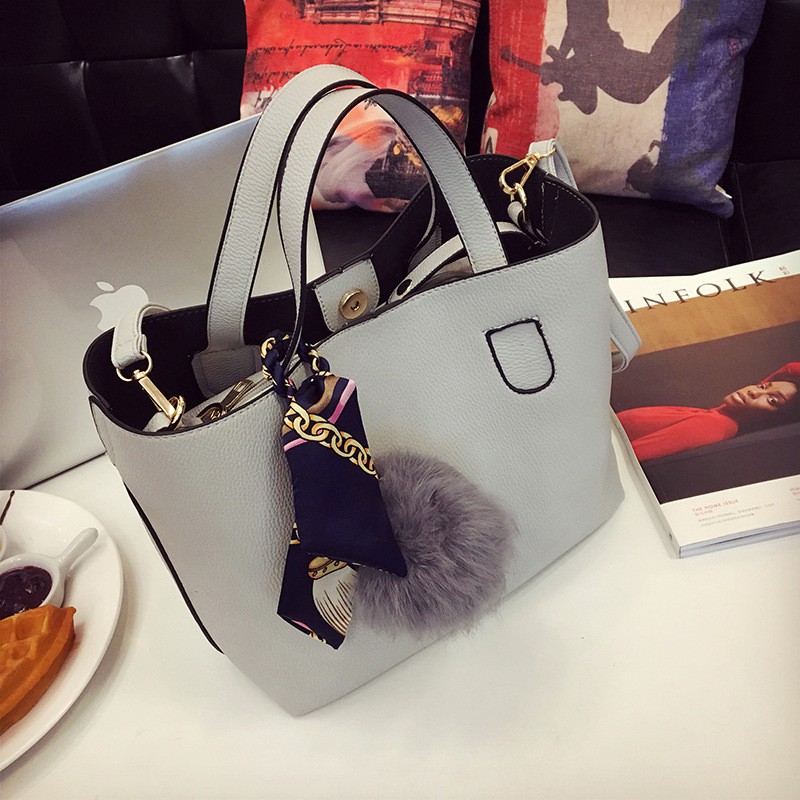 Litchi Pattern Handbag Fashion Large Shoulder Fiagonal Package Hit Color Mother Bag