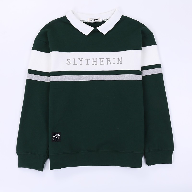 fashion letter gryffindor print colorblock lapel collar long sleeve pullover sweatshirt