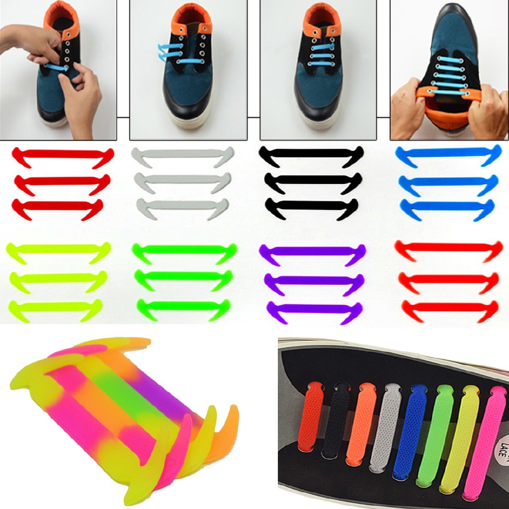 Easy No Tie Elastic Shoe Lace 100 Silicone Trainers Shoes Adult Kids