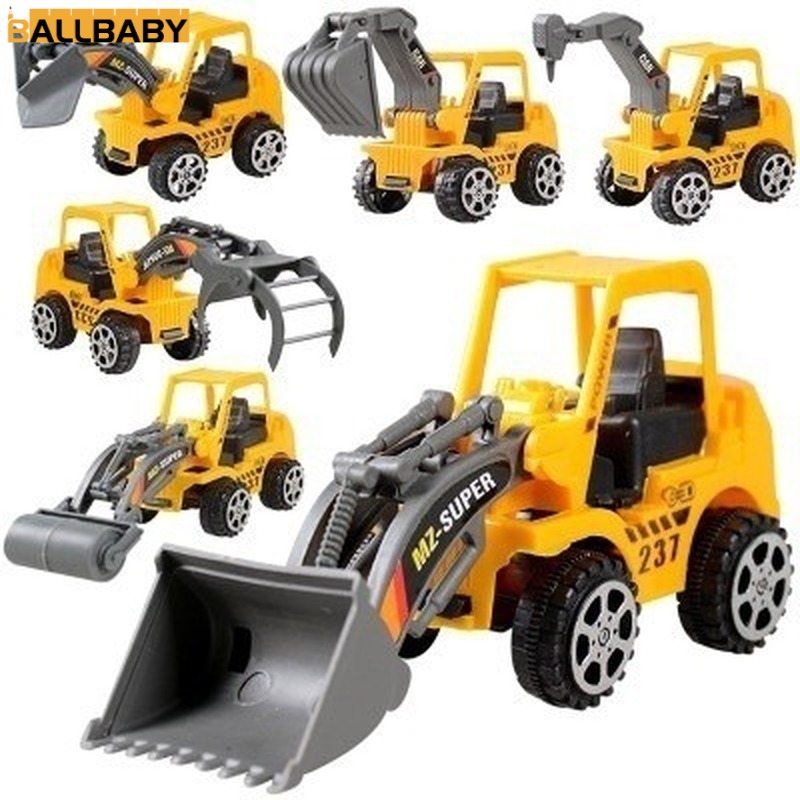 6 Engineering Vehicle Model Excavator Bulldozer Kid's Toys