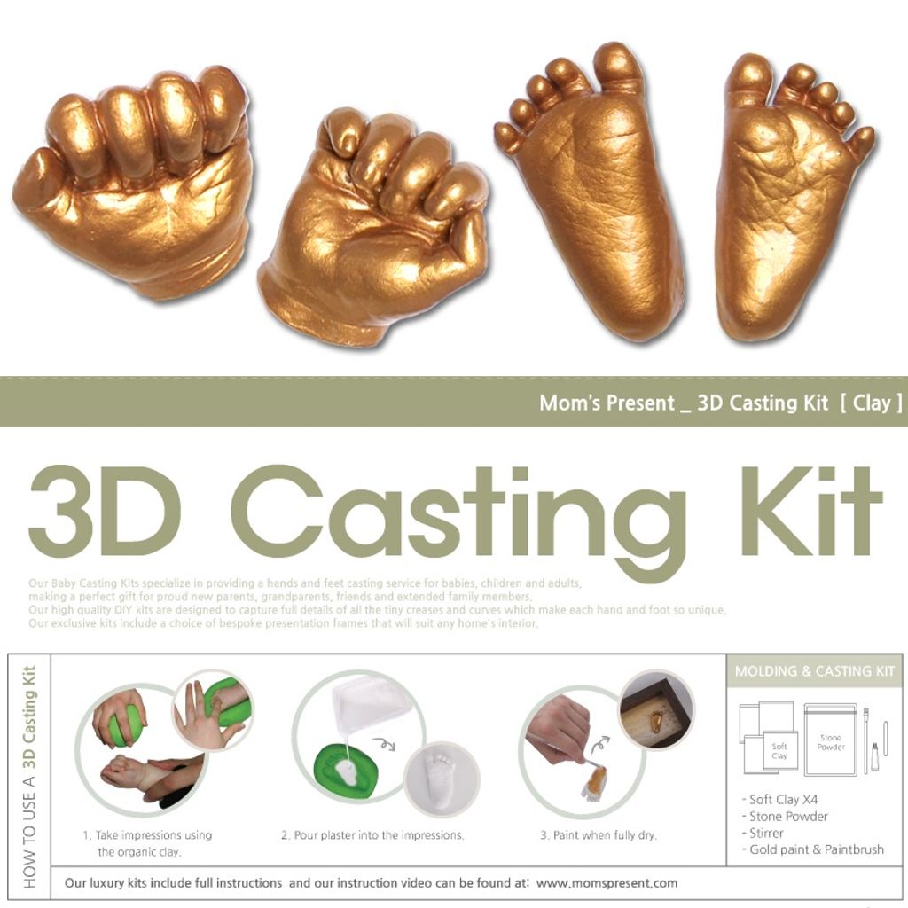 MomsPresent Baby Hands and Feet Casting Print Deluxe KIT with Silver Frame Gold 
