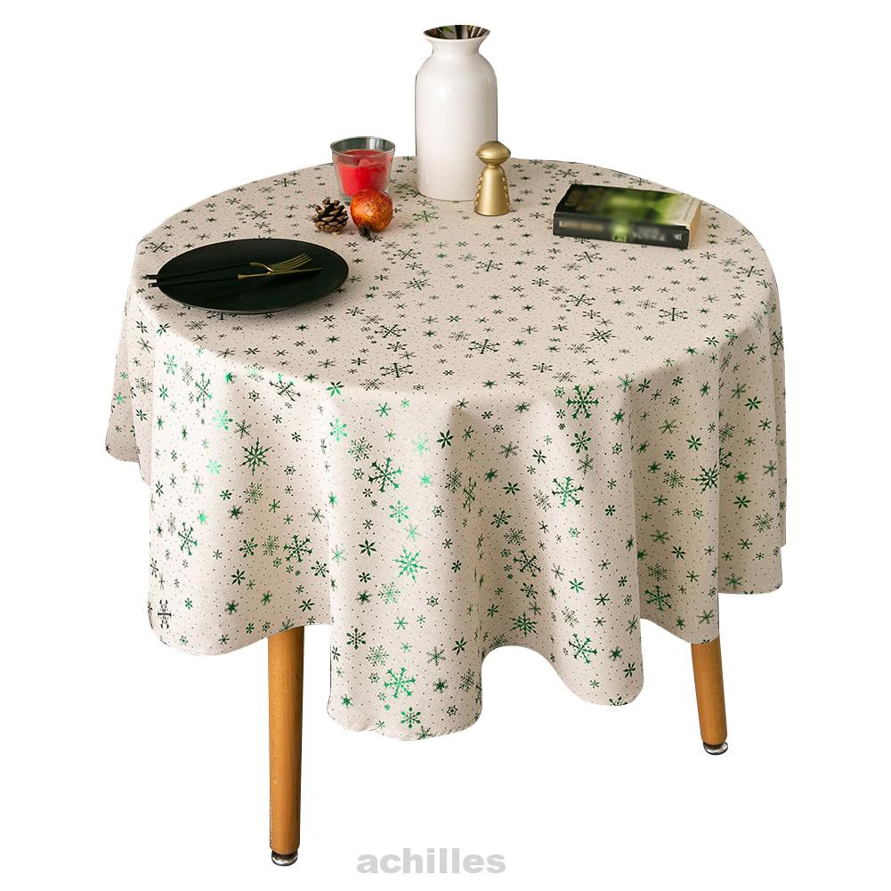 Bronzing Printed Christmas Round Tablecloth Family Gatherings Party Cotton Blend