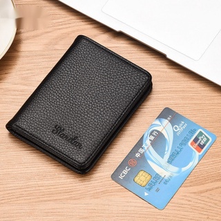 [Ready Stock] Pocket Leather Wallet Ultra-Thin Mini Men Short Style Lychee Pattern Vertical Men's Driver's License Card Holder Integrated