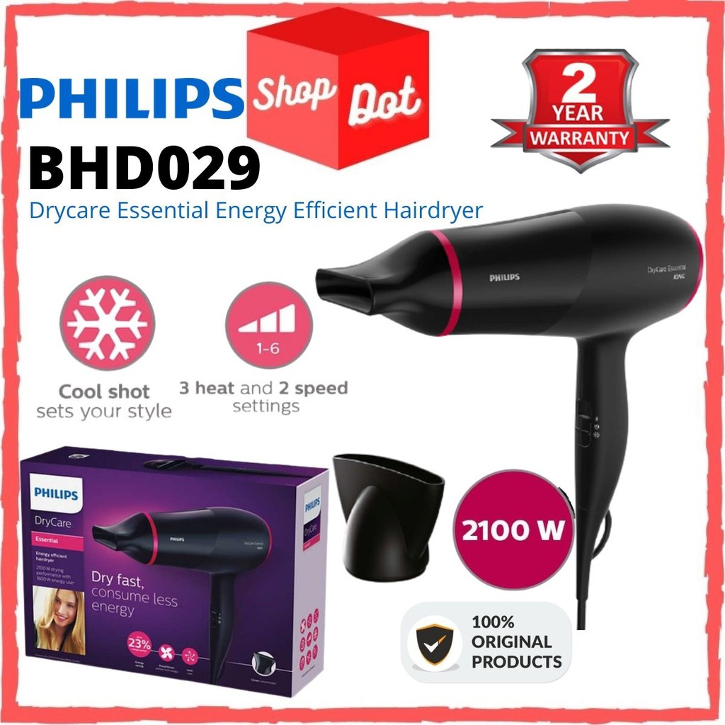 Philips DryCare Essential Energy efficient hair dryer BHD029 (2100W) / Foldable BHC0010 (1200W
