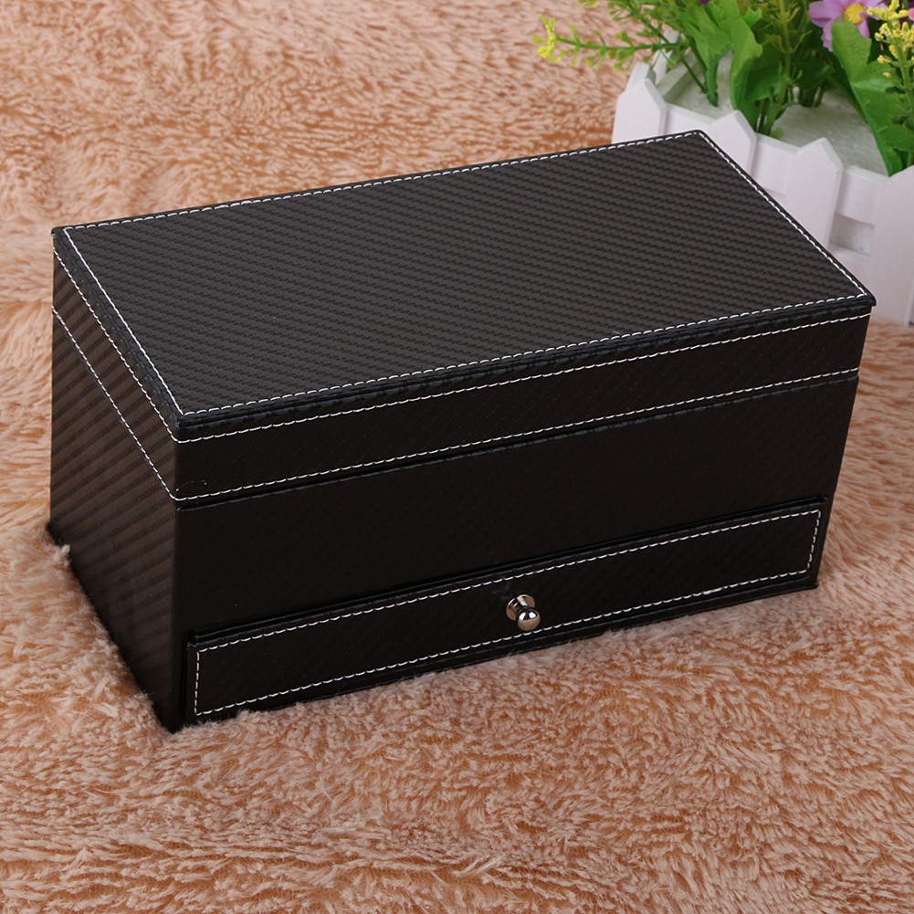 4 Grids Pu Leather Jewelry Watch Casket With Drawer Organizer Box