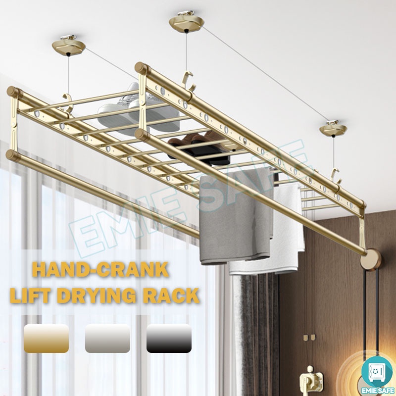 Automatic Laundry Rack Lifting Clothes Drying Rack by Hand Double Pole Laundry System Hand Crank