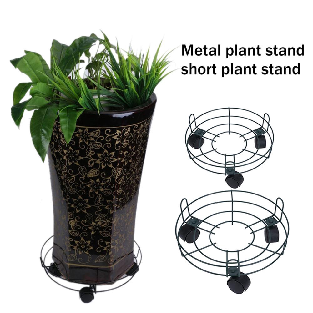 Basage 2Pcs 11Inch Plant Flower Stand Heavy Duty Metal Plant Caddy Indoor Coppery Plant Stand With Wheels,Round Flower Pot Stand Home Garden Tools