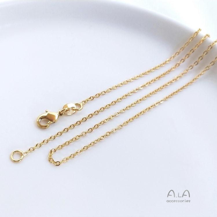 Image of 18K gold rose gold DIY clavicle chain naked chain thin chain o-box chain bead chain color preserving Necklace #4