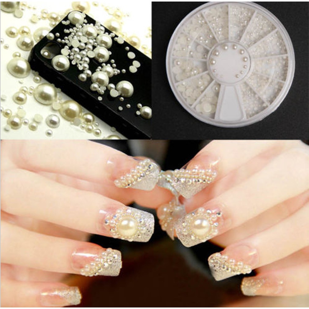 White Pearl Nail Art Tips Glitter Manicure 3d Acrylic Uv Gel Diy Decoration Lg Shopee Singapore