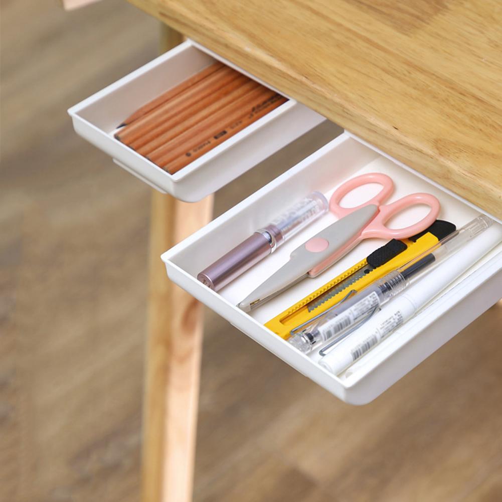 Self-adhesive hidden storage box under desk drawer desk ...