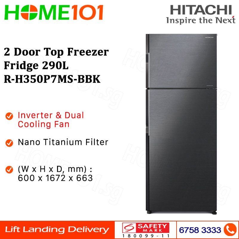Hitachi 2 Door Inverter Fridge 290L R-H350P7MS