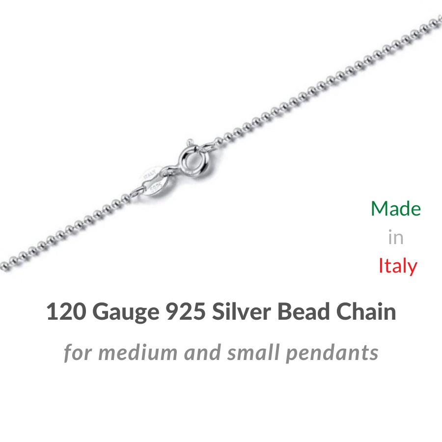 Sterling Silver Bead Chain 1.2 TO 6 MM Bead 16" To 30" Length made in italy