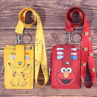 Image of Pokemon Card Holders Pikachu Doraemon Student Multi-card Bus Lanyard Key Holder Zipper Cute Anime Cards Bag