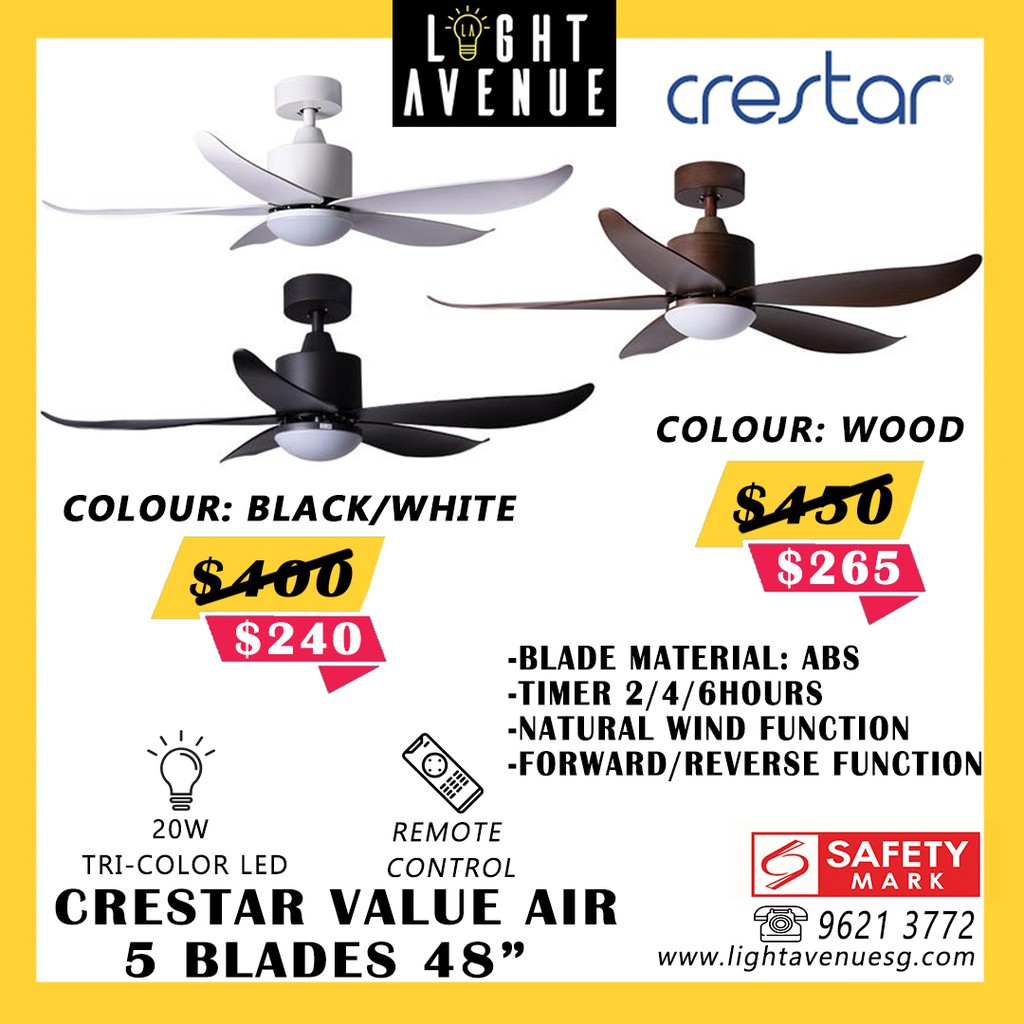 Crestar Value Air (5 Blades) DC Ceiling Fan with LED Light & Remote